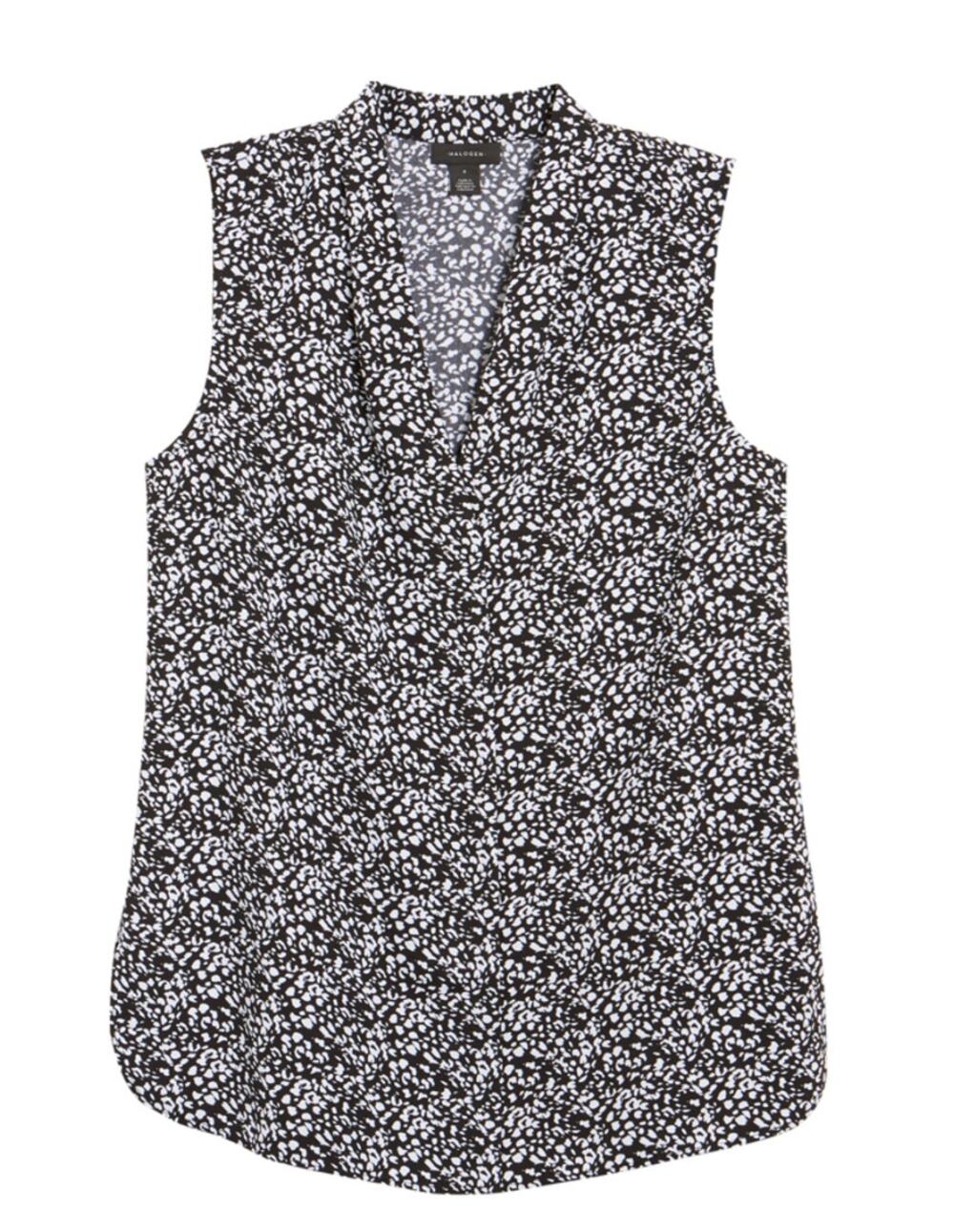 HALOGEN Women's Top XS Black White Leo Dot Sleeveless V-neck Lightweight NWT